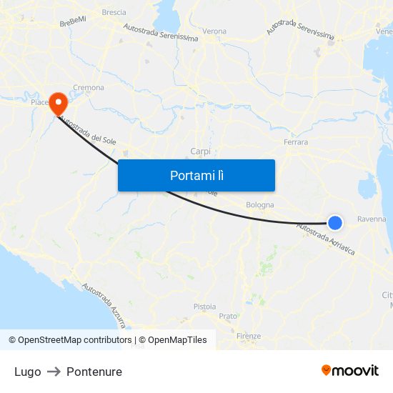 Lugo to Pontenure map