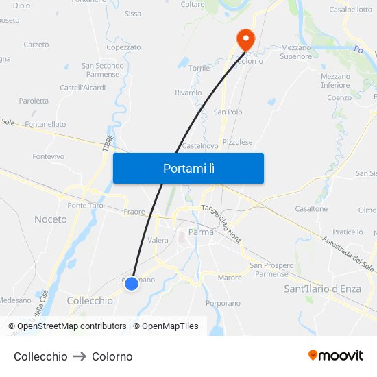 Collecchio to Colorno map