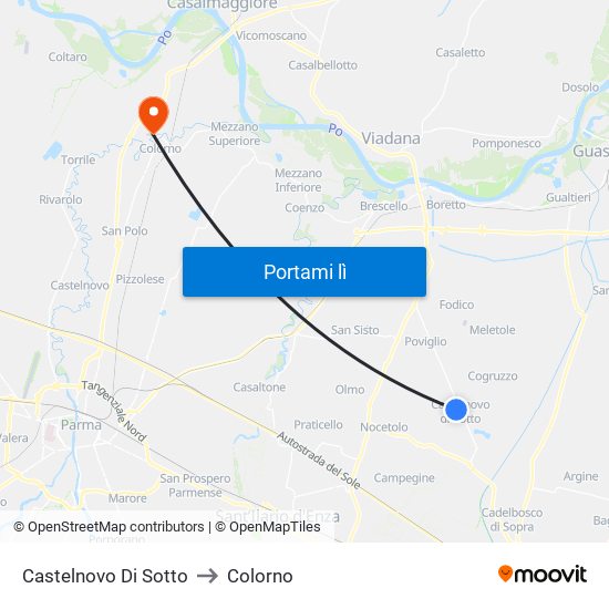 Castelnovo Di Sotto to Colorno map