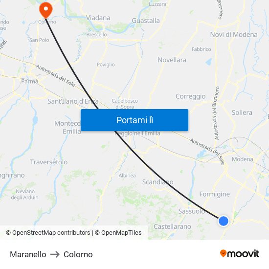 Maranello to Colorno map