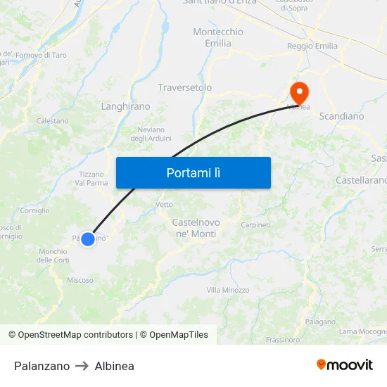 Palanzano to Albinea map