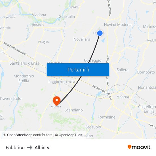 Fabbrico to Albinea map