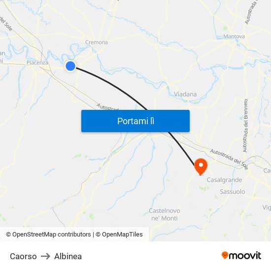 Caorso to Albinea map