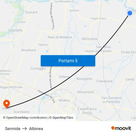 Sermide to Albinea map