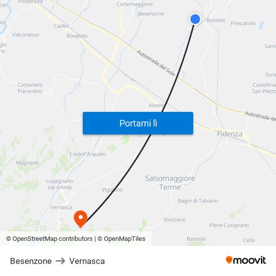 Besenzone to Vernasca map