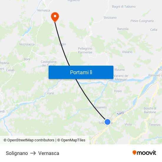 Solignano to Vernasca map