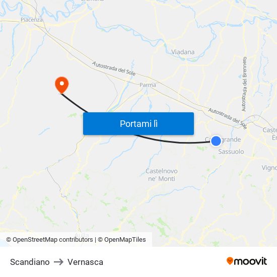 Scandiano to Vernasca map