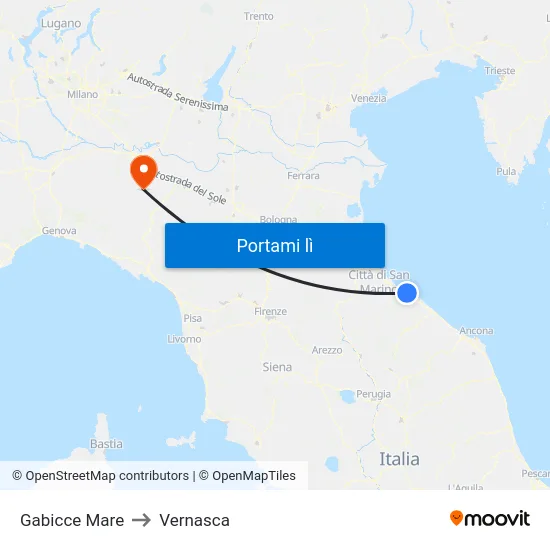 Gabicce Mare to Vernasca map