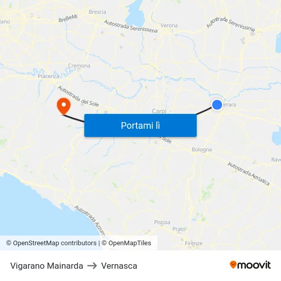 Vigarano Mainarda to Vernasca map
