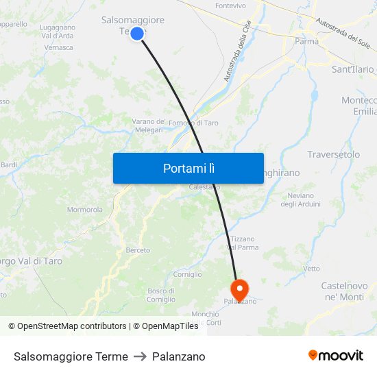 Salsomaggiore Terme to Palanzano map