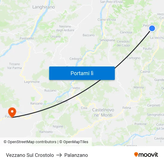 Vezzano Sul Crostolo to Palanzano map