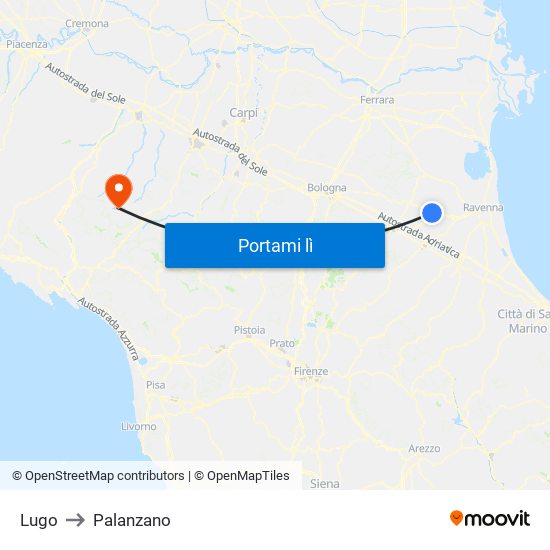 Lugo to Palanzano map