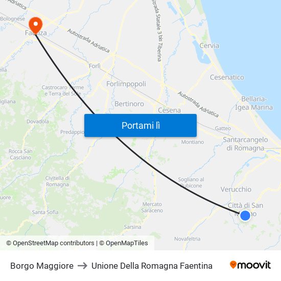 Borgo Maggiore to Unione Della Romagna Faentina map