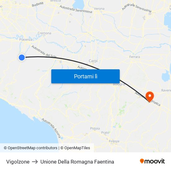 Vigolzone to Unione Della Romagna Faentina map