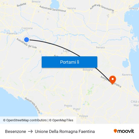 Besenzone to Unione Della Romagna Faentina map