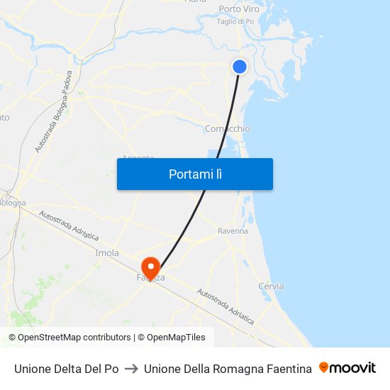 Unione Delta Del Po to Unione Della Romagna Faentina map