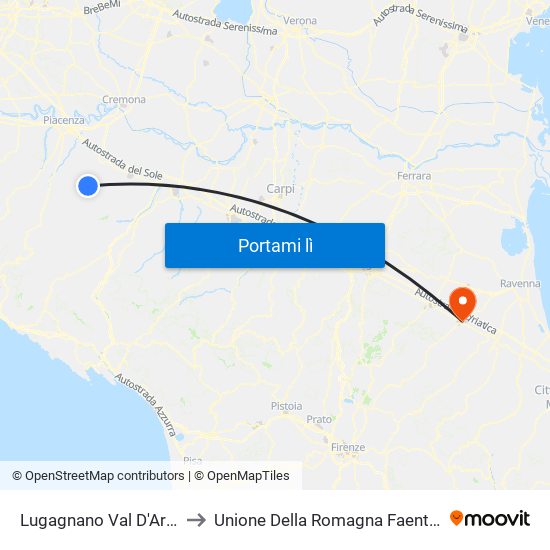 Lugagnano Val D'Arda to Unione Della Romagna Faentina map