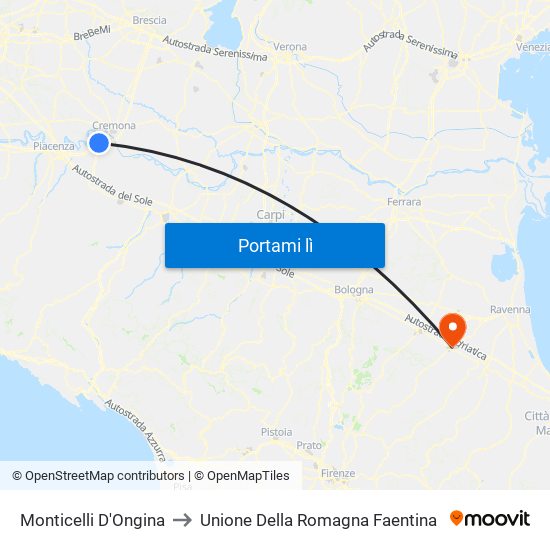 Monticelli D'Ongina to Unione Della Romagna Faentina map