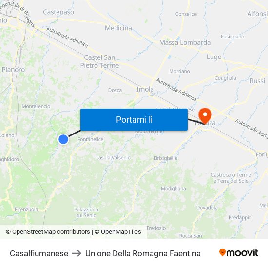 Casalfiumanese to Unione Della Romagna Faentina map