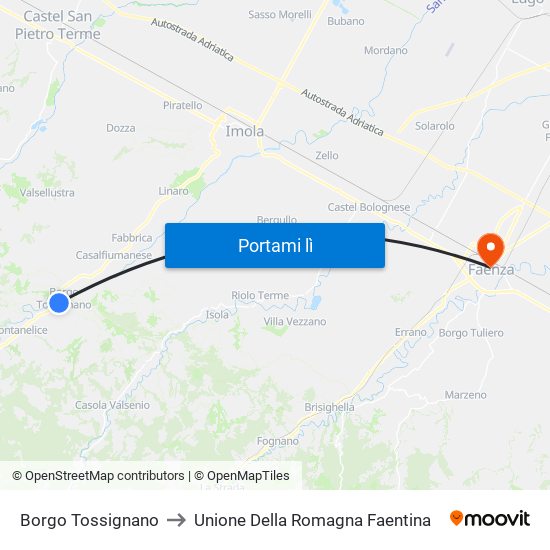 Borgo Tossignano to Unione Della Romagna Faentina map