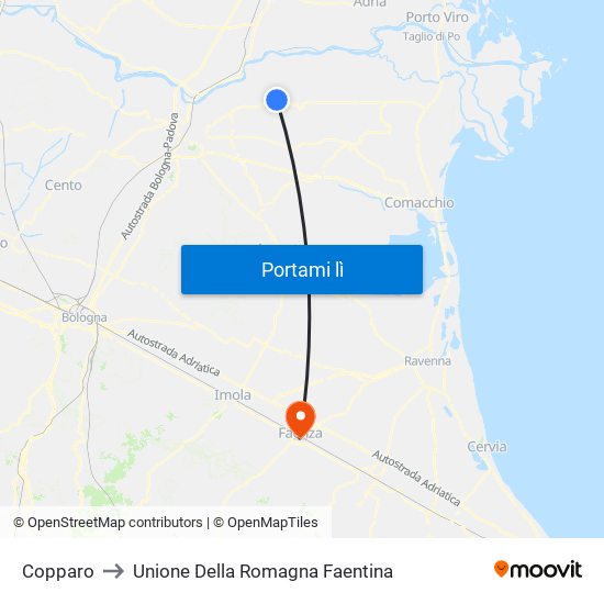 Copparo to Unione Della Romagna Faentina map