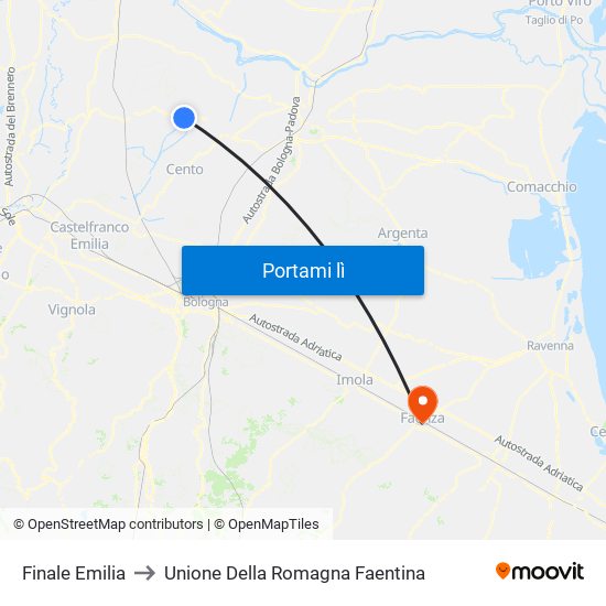 Finale Emilia to Unione Della Romagna Faentina map