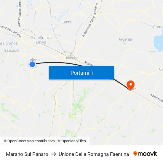 Marano Sul Panaro to Unione Della Romagna Faentina map