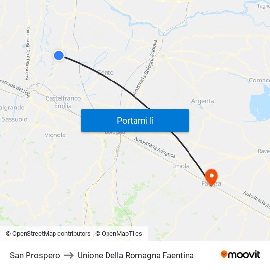 San Prospero to Unione Della Romagna Faentina map