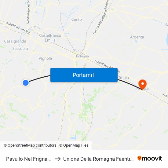 Pavullo Nel Frignano to Unione Della Romagna Faentina map