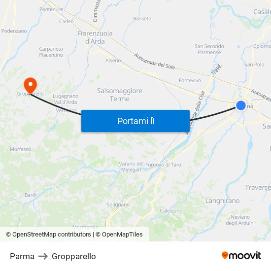 Parma to Gropparello map