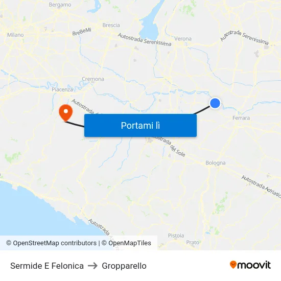 Sermide E Felonica to Gropparello map