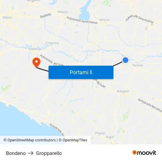 Bondeno to Gropparello map