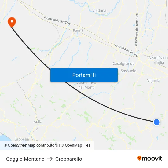 Gaggio Montano to Gropparello map