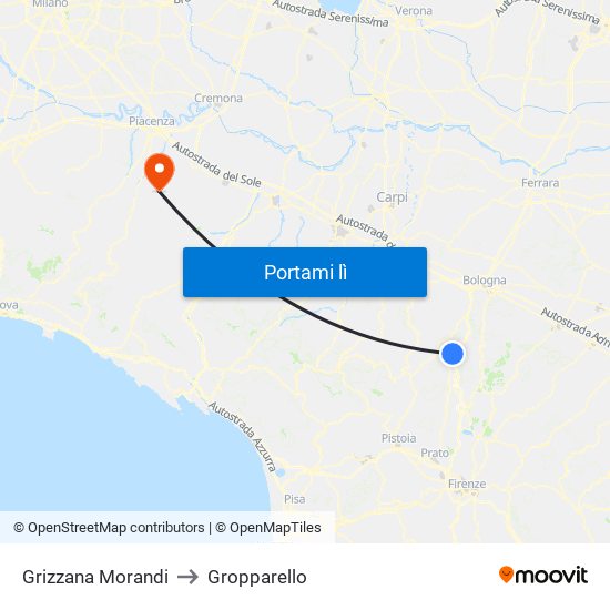Grizzana Morandi to Gropparello map