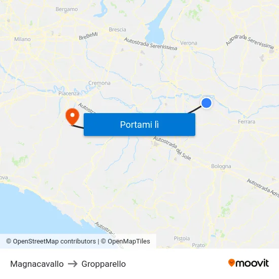 Magnacavallo to Gropparello map