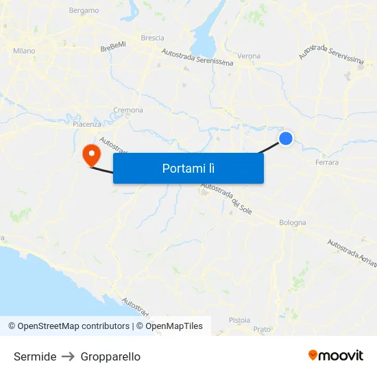 Sermide to Gropparello map