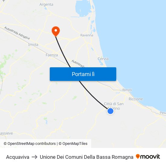 Acquaviva to Unione Dei Comuni Della Bassa Romagna map