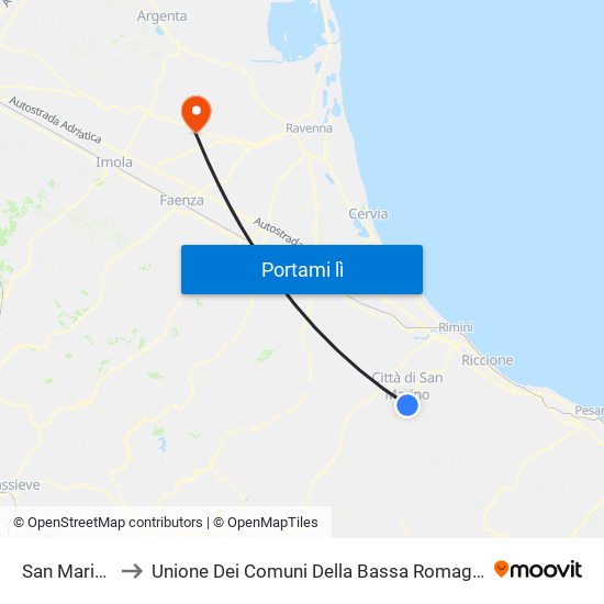San Marino to Unione Dei Comuni Della Bassa Romagna map