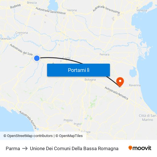 Parma to Unione Dei Comuni Della Bassa Romagna map