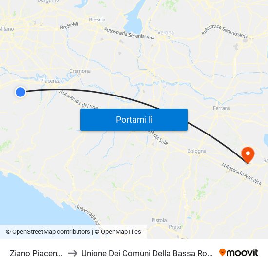 Ziano Piacentino to Unione Dei Comuni Della Bassa Romagna map