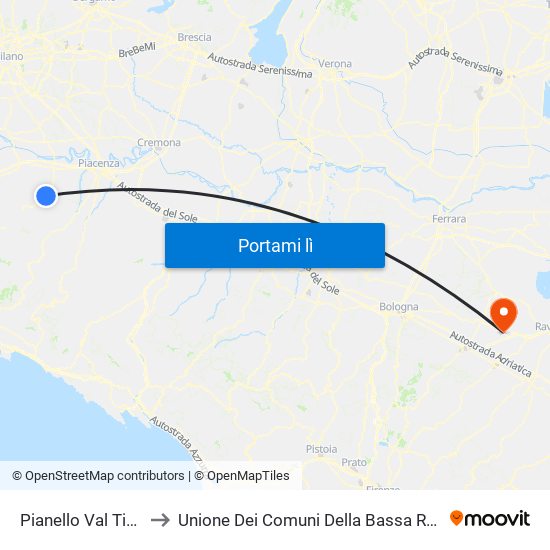 Pianello Val Tidone to Unione Dei Comuni Della Bassa Romagna map