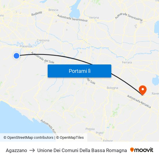 Agazzano to Unione Dei Comuni Della Bassa Romagna map