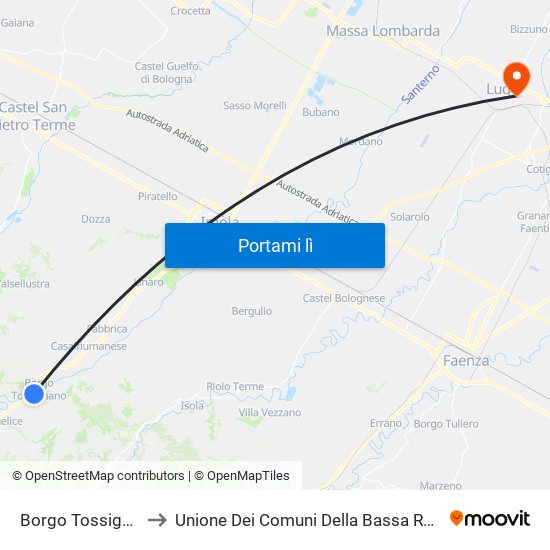 Borgo Tossignano to Unione Dei Comuni Della Bassa Romagna map