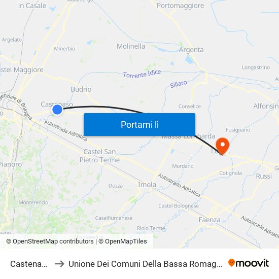 Castenaso to Unione Dei Comuni Della Bassa Romagna map