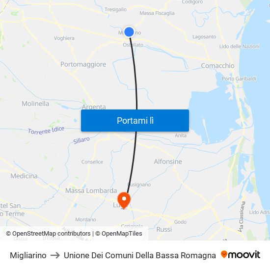 Migliarino to Unione Dei Comuni Della Bassa Romagna map