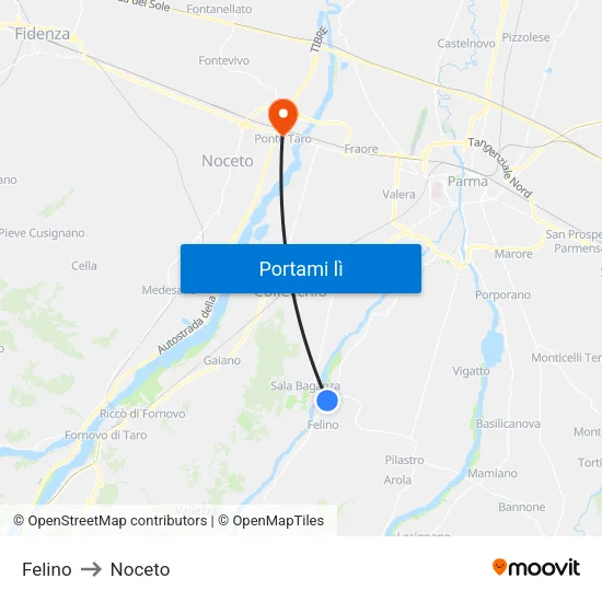 Felino to Noceto map