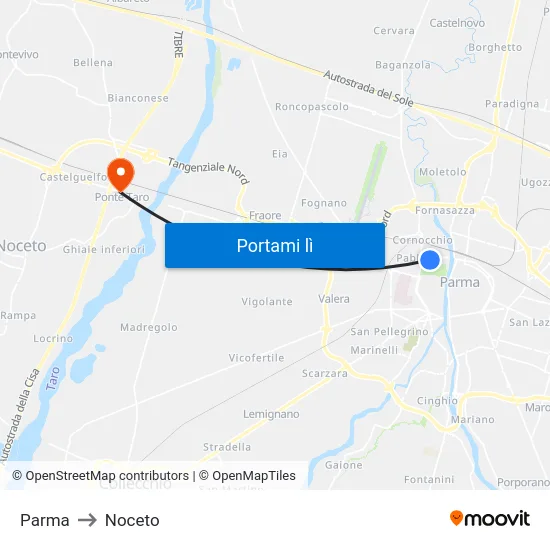 Parma to Noceto map
