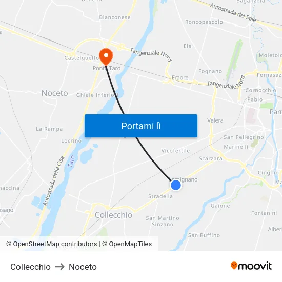 Collecchio to Noceto map
