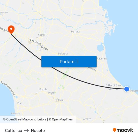 Cattolica to Noceto map