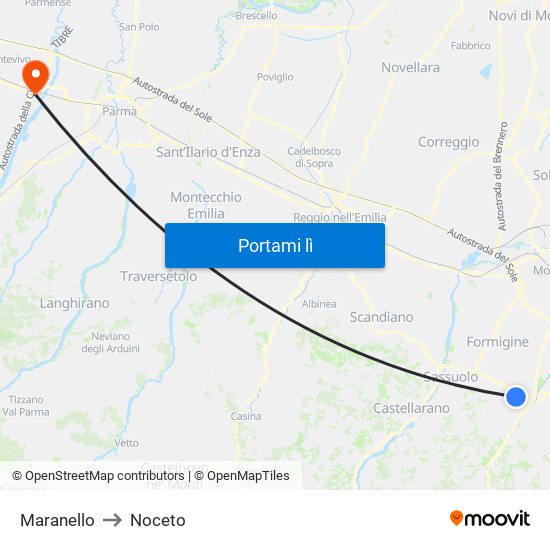 Maranello to Noceto map